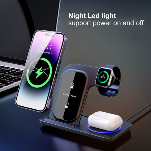 Outdoor Portable Wireless Charger Station Multifunction 15W Desktop Charging Station 3 in 1 Wireless Charger Stand Customized